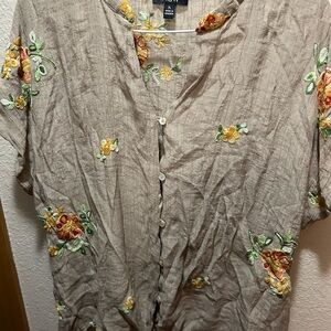 Chic Floral Embroidered Button-Up Blouse